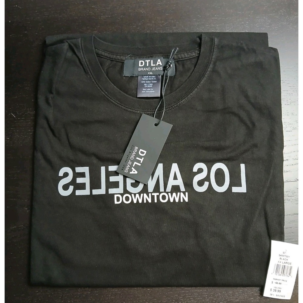 DTLA Brand Jean T-Shirt downtown Los Angeles Size XX Large crew neck Black #407C